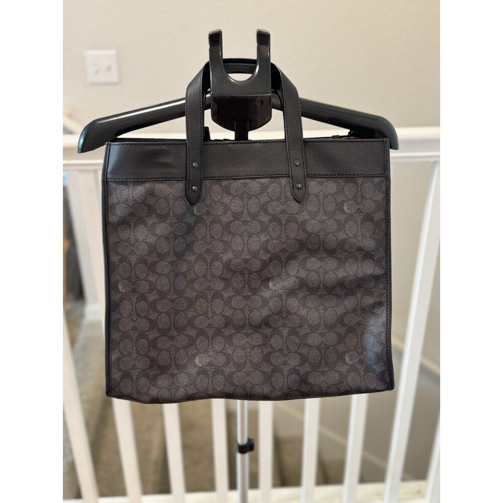 COACH Signature Field Tote 40 Charcoal and Black Pebble Leather C7674 - Picture 3 of 16